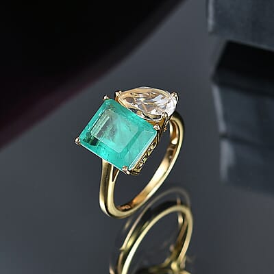 D'Joy Emeraldine Quartz (Triplet) and White Topaz 6.15 ctw Ring in 18K YG Plated Sterling Silver (Size 9.5)
