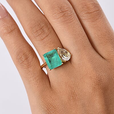 D'Joy Emeraldine Quartz (Triplet) and White Topaz 6.15 ctw Ring in 18K YG Plated Sterling Silver (Size 9.5)