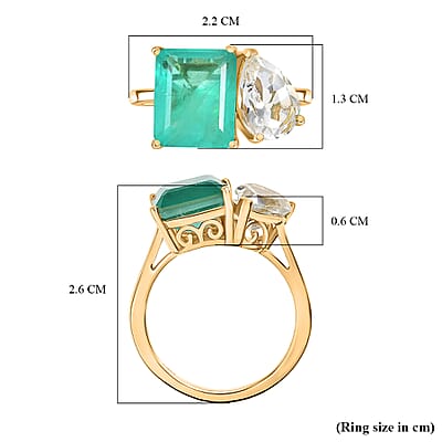 D'Joy Emeraldine Quartz (Triplet) and White Topaz 6.15 ctw Ring in 18K YG Plated Sterling Silver (Size 9.5)