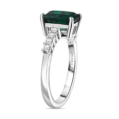 D'Joy Lab Grown Emerald and Moissanite 1.65 ctw Ring in Rhodium Over Sterling Silver (Size 7.0)