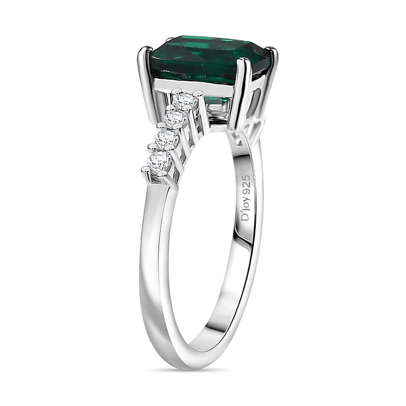 D'Joy Lab Grown Emerald and Moissanite 1.65 ctw Ring in Rhodium Over Sterling Silver (Size 7.0)
