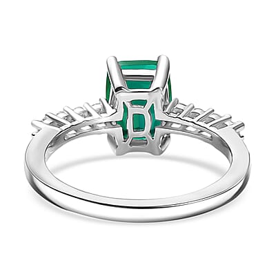 D'Joy Lab Grown Emerald and Moissanite 1.65 ctw Ring in Rhodium Over Sterling Silver (Size 7.0)