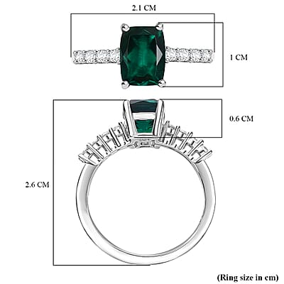 D'Joy Lab Grown Emerald and Moissanite 1.65 ctw Ring in Rhodium Over Sterling Silver (Size 7.0)