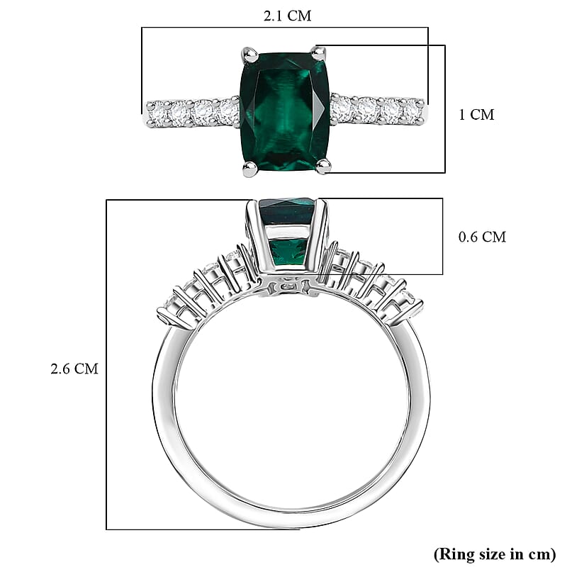 D'Joy Lab Grown Emerald and Moissanite 1.65 ctw Ring in Rhodium Over Sterling Silver (Size 7.0)