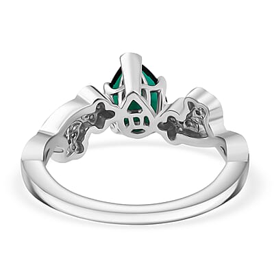 D'Joy Lab Grown Emerald and White Zircon 1.20 ctw Ring in Rhodium Over Sterling Silver (Size 8.5)