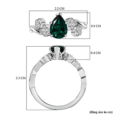 D'Joy Lab Grown Emerald and White Zircon 1.20 ctw Ring in Rhodium Over Sterling Silver (Size 8.5)