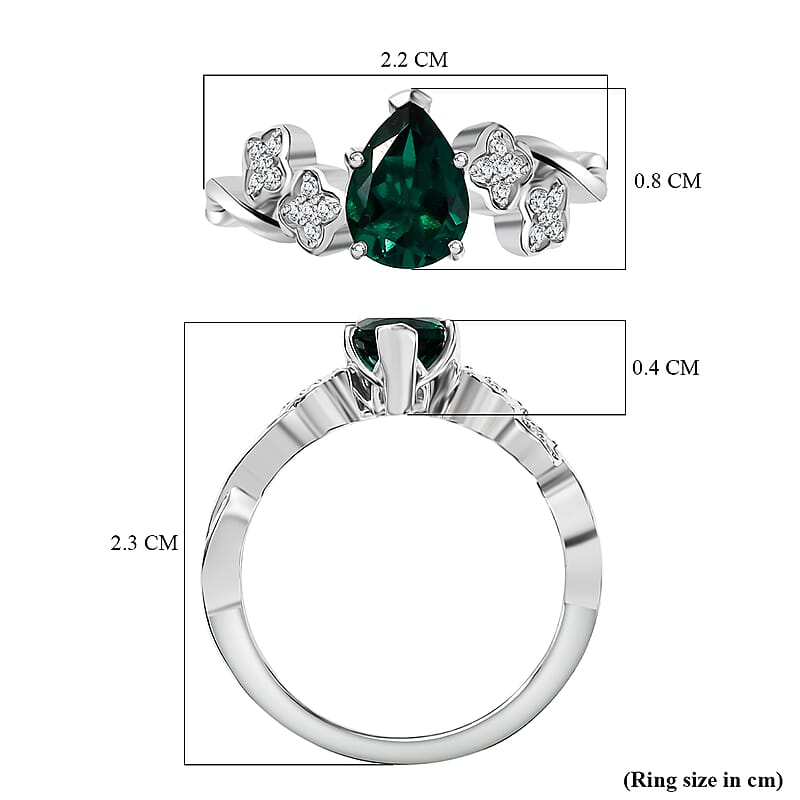 D'Joy Lab Grown Emerald and White Zircon 1.20 ctw Ring in Rhodium Over Sterling Silver (Size 8.5)