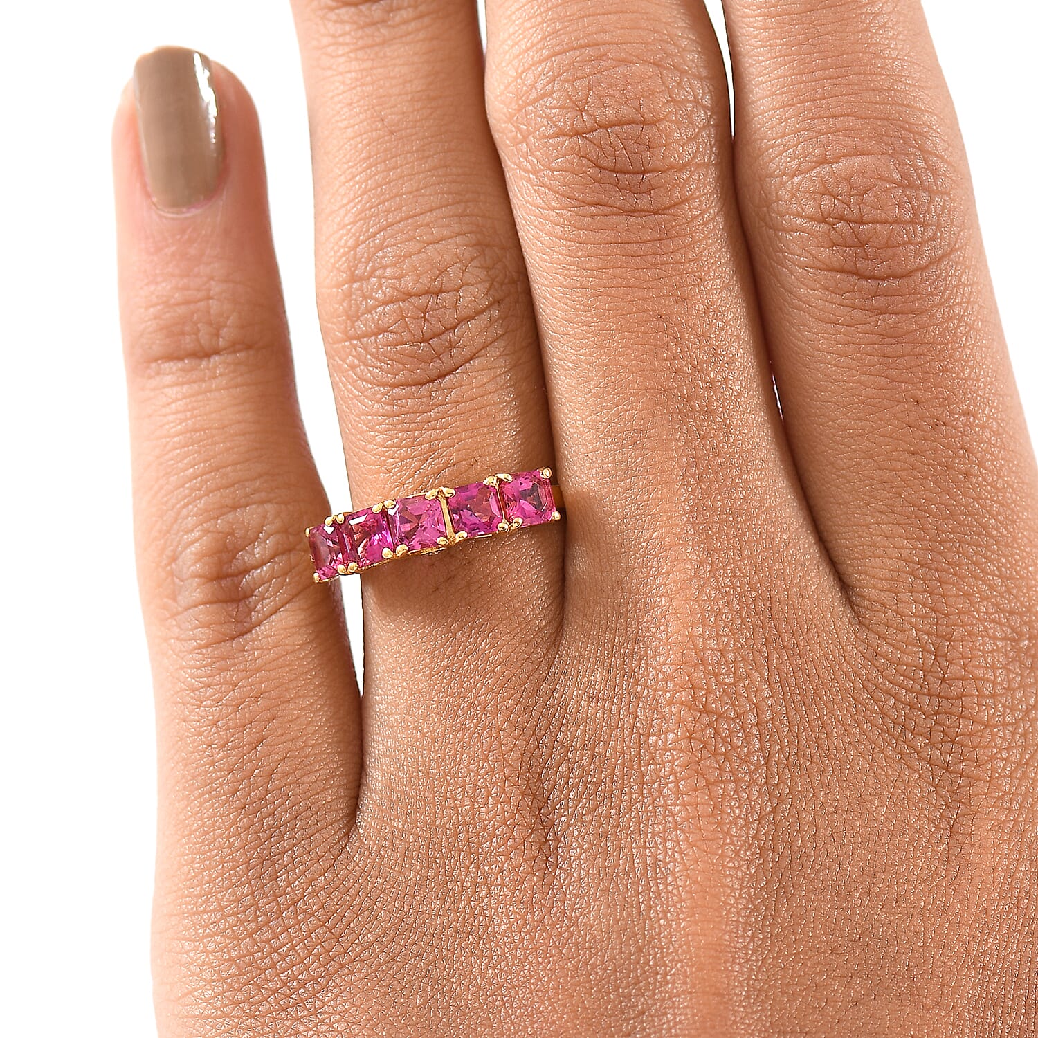 Luxuriant AAA Lab Grown Bixbite and Lab Grown Diamond G-H SI 1.40 ctw Ring in 18K Vermeil Yellow Gold Over Sterling Silver (Size 9.5)