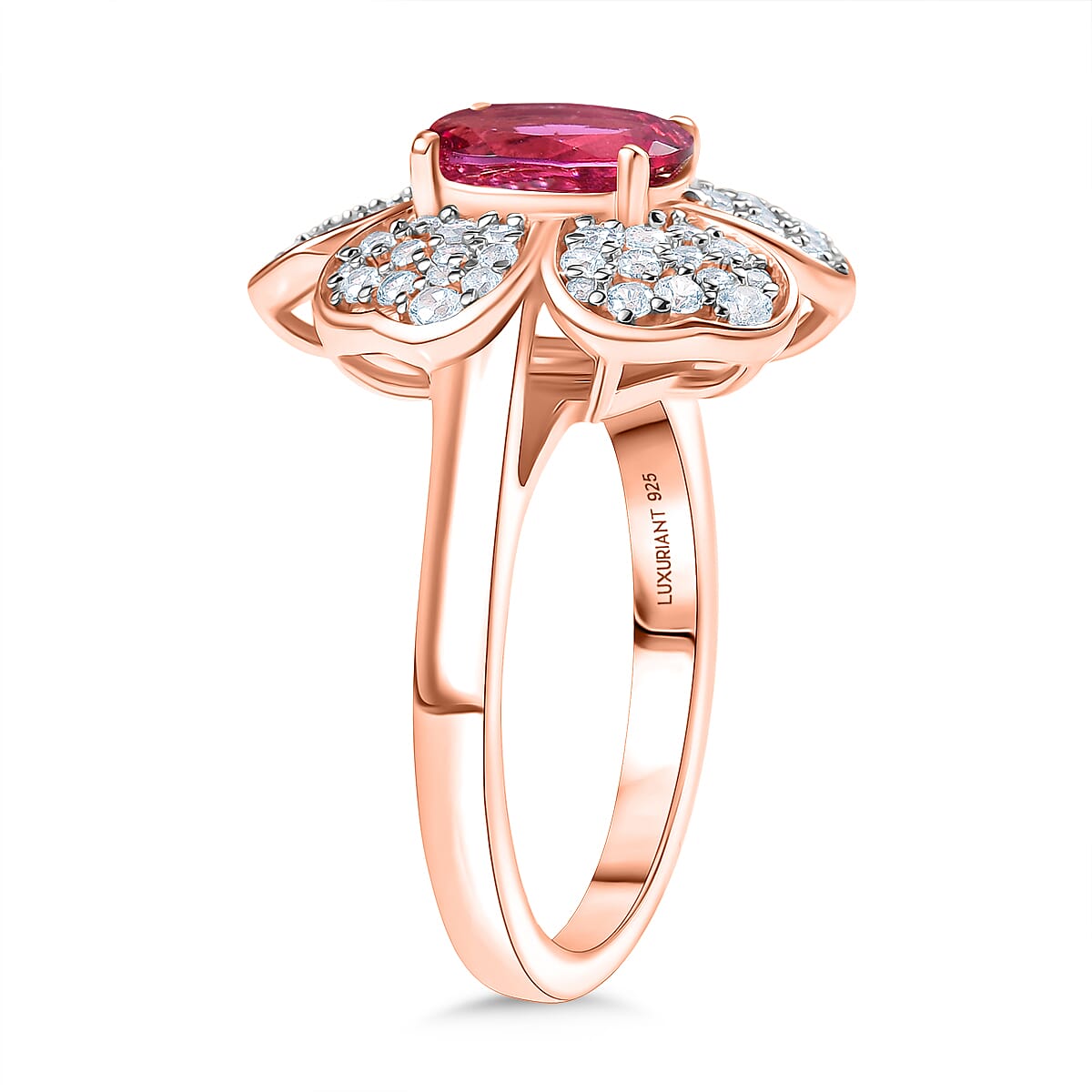 Luxuriant Premium Lab Grown Bixbite and White Zircon 1.60 ctw Ring in 18K Vermeil Rose Gold Over Sterling Silver (Size 9.0)