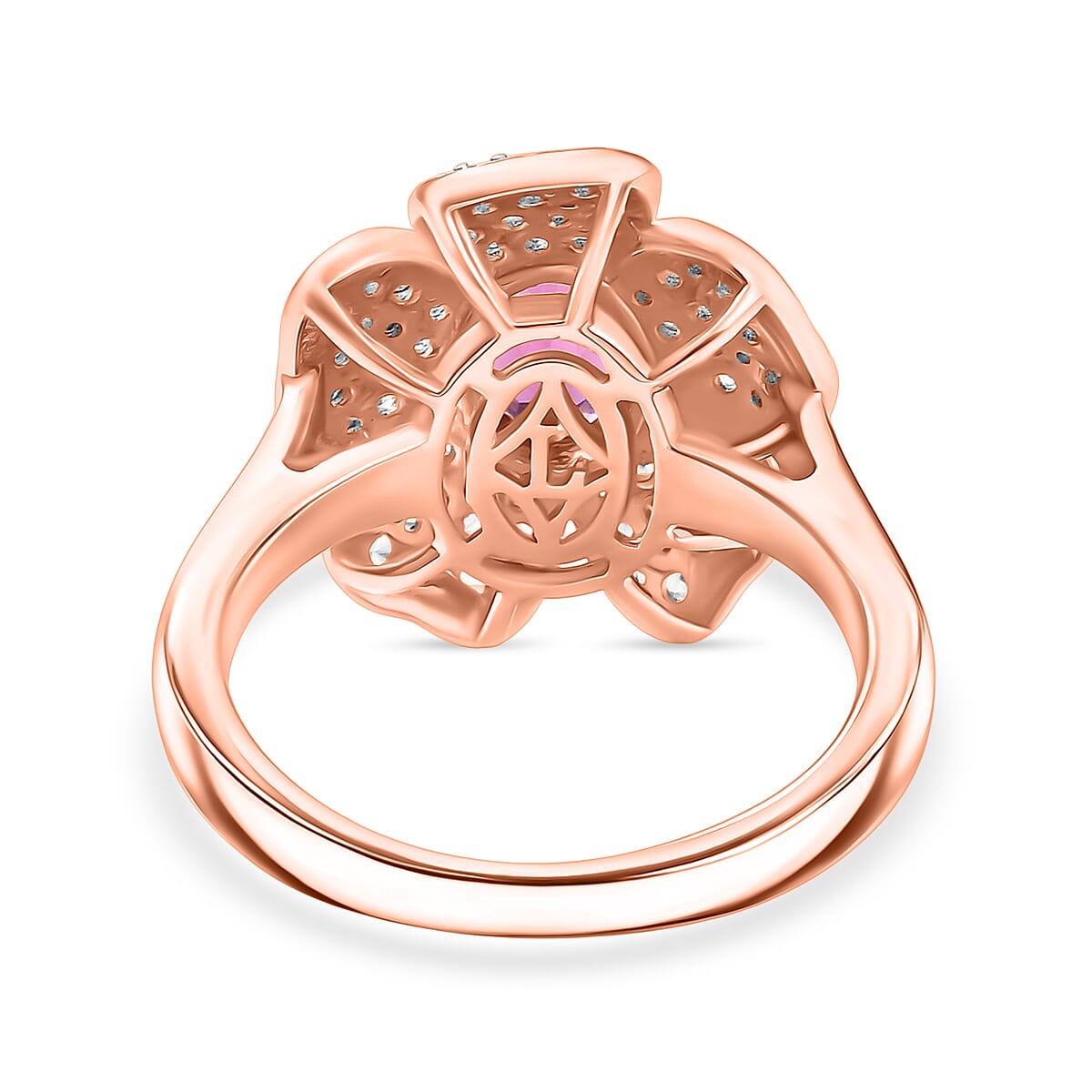 Luxuriant Premium Lab Grown Bixbite and White Zircon 1.60 ctw Ring in 18K Vermeil Rose Gold Over Sterling Silver (Size 9.0)
