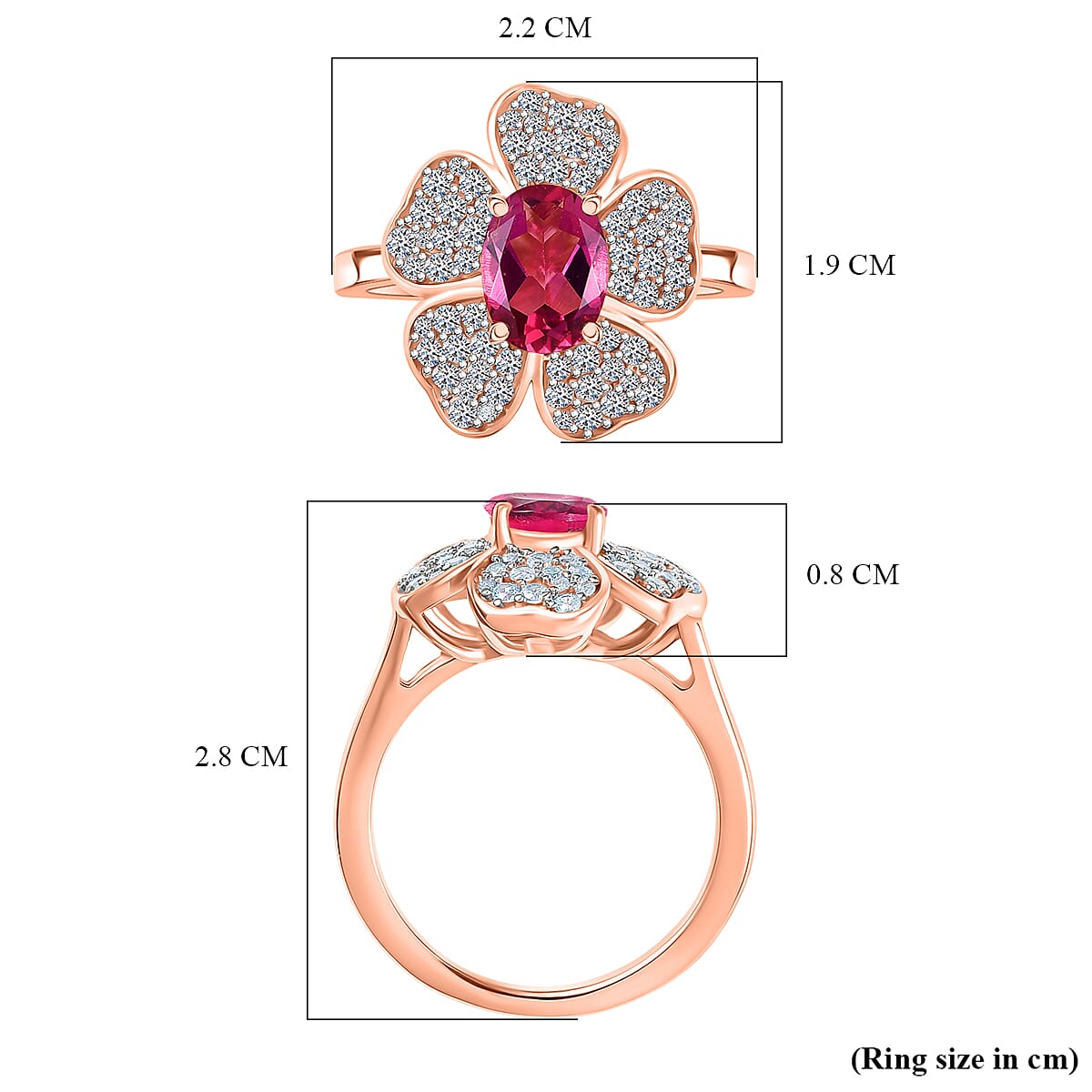 Luxuriant Premium Lab Grown Bixbite and White Zircon 1.60 ctw Ring in 18K Vermeil Rose Gold Over Sterling Silver (Size 9.0)