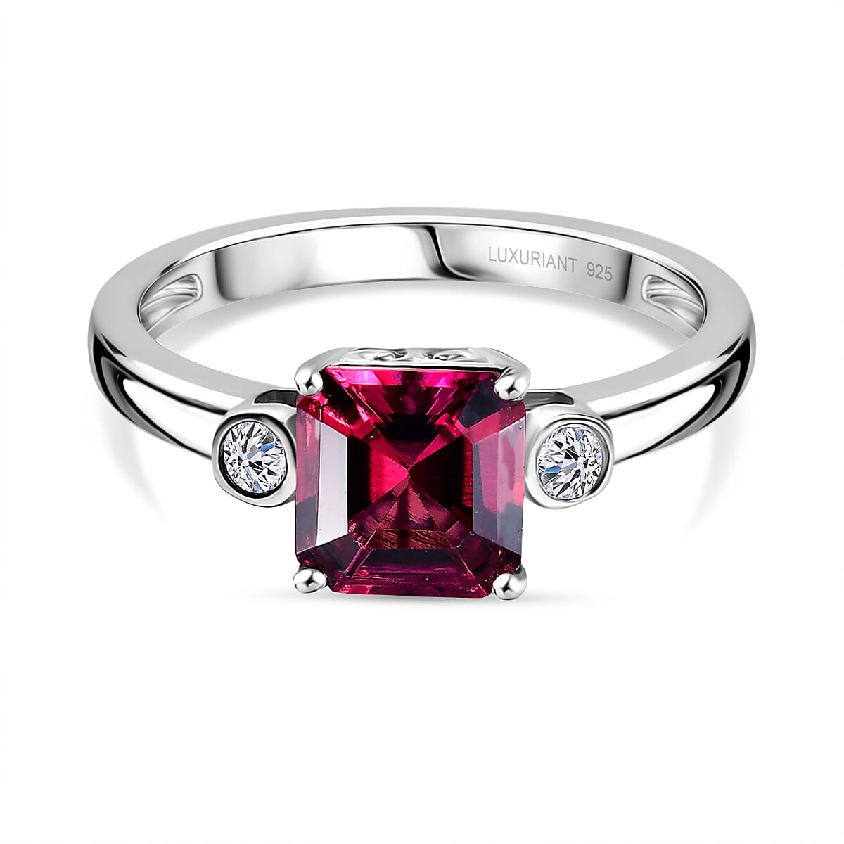 Luxuriant AAA Lab Grown Bixbite and Lab Grown Diamond G-H SI 1.60 ctw Ring in Rhodium Over Sterling Silver (Size 8.0)