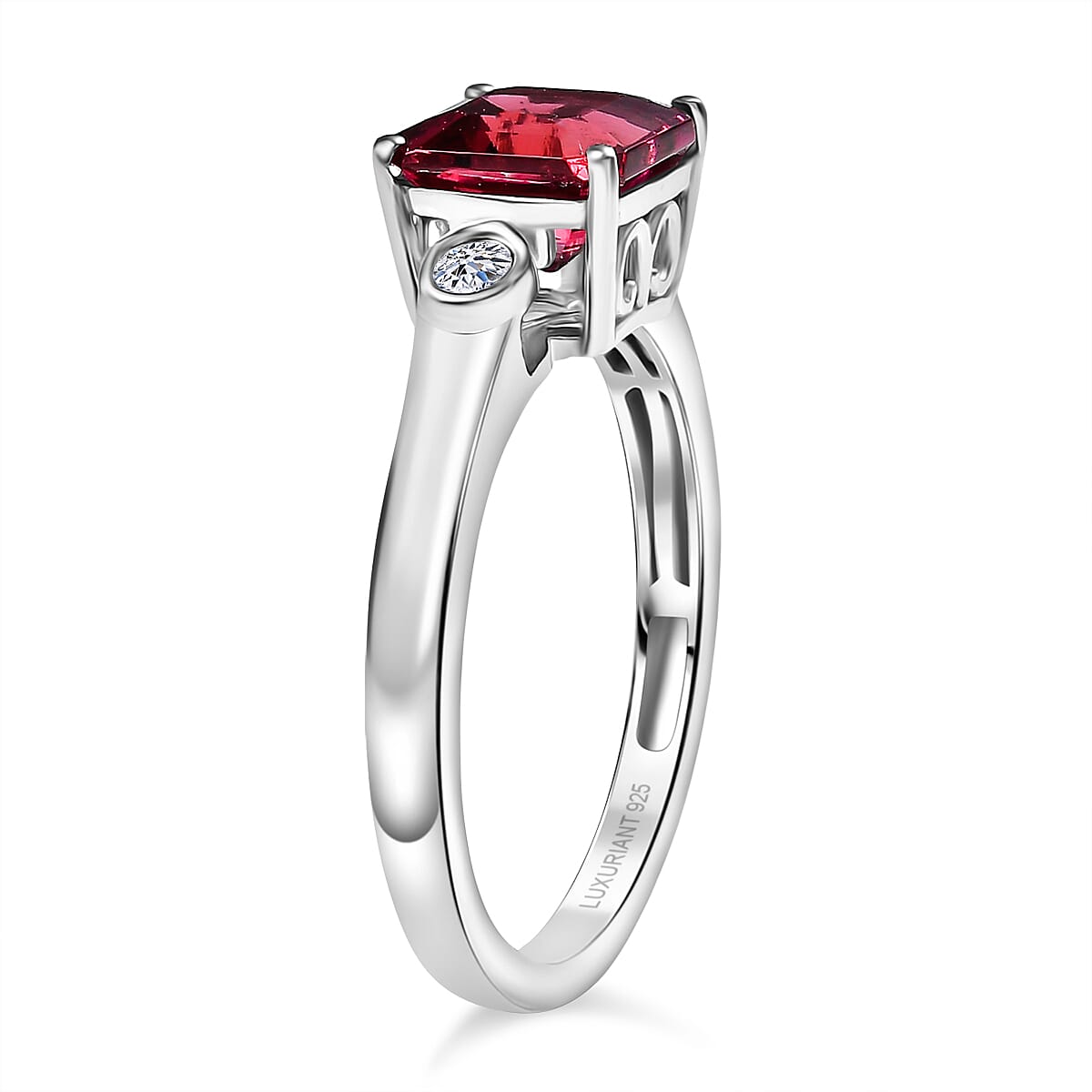 Luxuriant AAA Lab Grown Bixbite and Lab Grown Diamond G-H SI 1.60 ctw Ring in Rhodium Over Sterling Silver (Size 8.0)