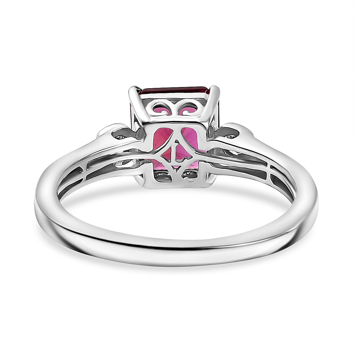 Luxuriant AAA Lab Grown Bixbite and Lab Grown Diamond G-H SI 1.60 ctw Ring in Rhodium Over Sterling Silver (Size 8.0)