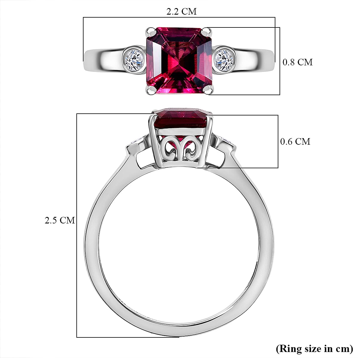 Luxuriant AAA Lab Grown Bixbite and Lab Grown Diamond G-H SI 1.60 ctw Ring in Rhodium Over Sterling Silver (Size 8.0)