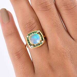 D'Joy Premium Ethiopian Welo Opal and Multi Gemstone 1.85 ctw Ring in 18K Vermeil Yellow Gold Over Sterling Silver (Size 8.5)