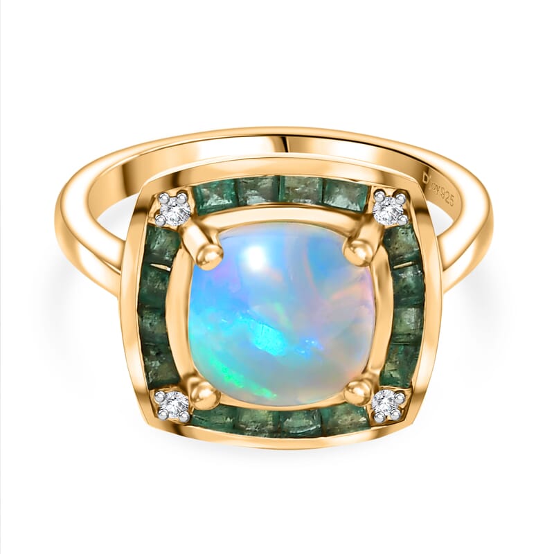 D'Joy Premium Ethiopian Welo Opal and Multi Gemstone 1.85 ctw Ring in 18K Vermeil Yellow Gold Over Sterling Silver (Size 10.0)