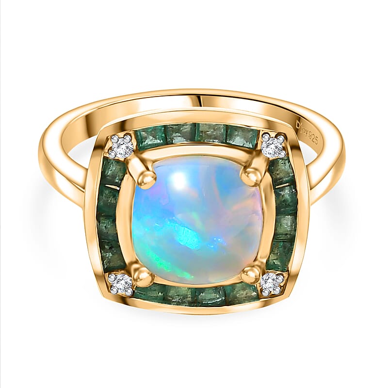 D'Joy Premium Ethiopian Welo Opal and Multi Gemstone 1.85 ctw Ring in 18K Vermeil Yellow Gold Over Sterling Silver (Size 10.0)