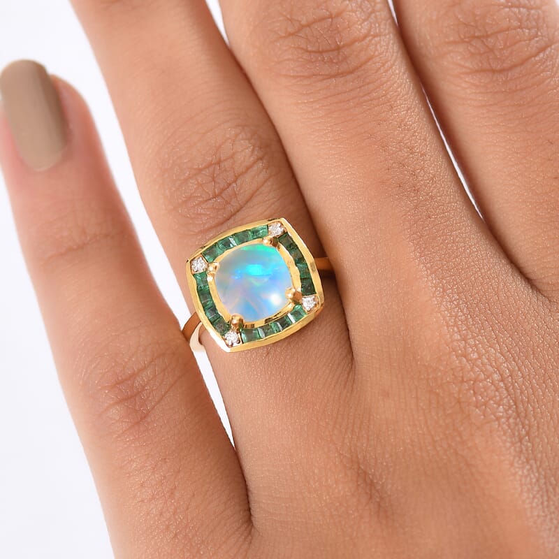 D'Joy Premium Ethiopian Welo Opal and Multi Gemstone 1.85 ctw Ring in 18K Vermeil Yellow Gold Over Sterling Silver (Size 10.0)