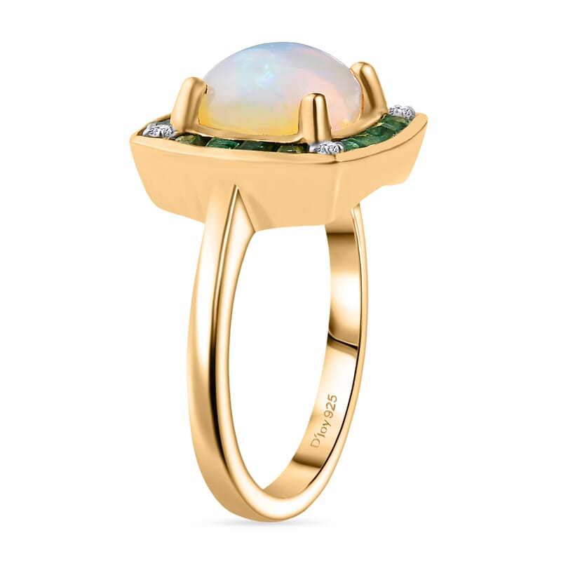 D'Joy Premium Ethiopian Welo Opal and Multi Gemstone 1.85 ctw Ring in 18K Vermeil Yellow Gold Over Sterling Silver (Size 10.0)