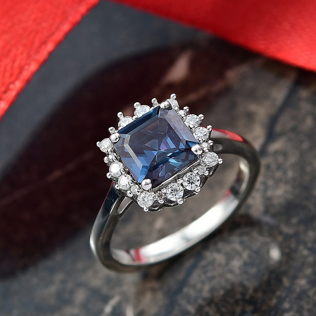 D'Joy AAA Lab Grown Alexandrite and Moissanite 2.30 ctw Ring in Rhodium Over Sterling Silver (Size 8.5) image number 1