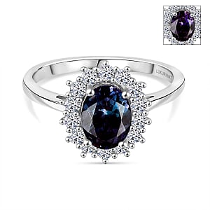 Luxuriant AAA Lab Grown Alexandrite and Lab Grown Diamond G-H SI 2.00 ctw Ring in Rhodium Over Sterling Silver (Size 6.0)