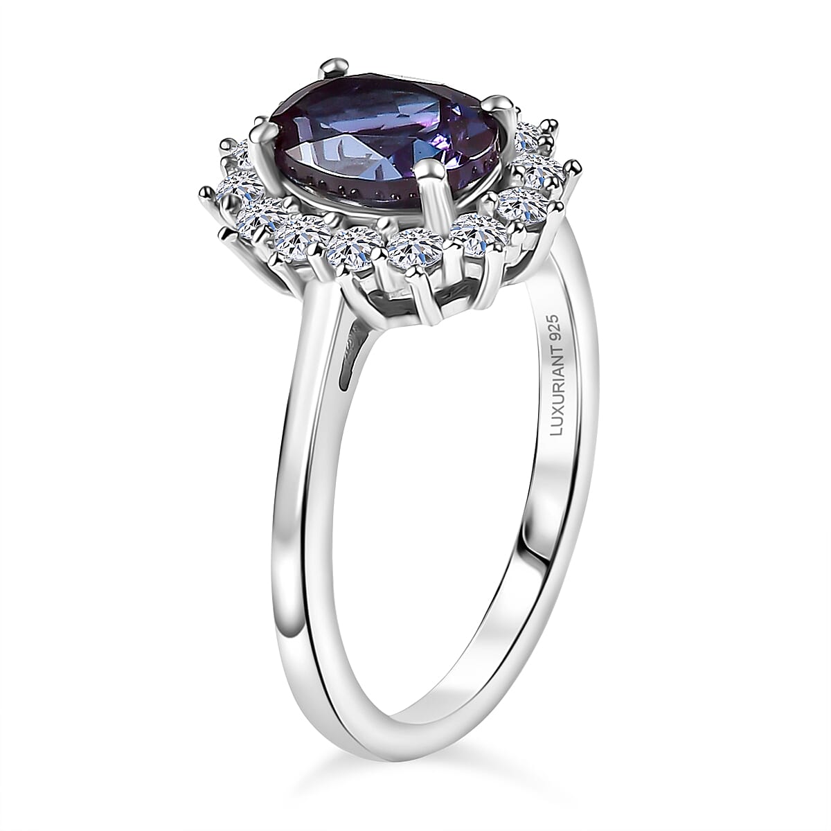 Luxuriant AAA Lab Grown Alexandrite and Lab Grown Diamond G-H SI 2.00 ctw Ring in Rhodium Over Sterling Silver (Size 6.0) image number 3