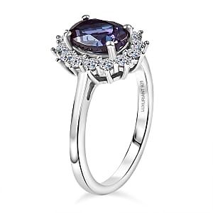 Luxuriant AAA Lab Grown Alexandrite and Lab Grown Diamond G-H SI 2.00 ctw Ring in Rhodium Over Sterling Silver (Size 6.0)