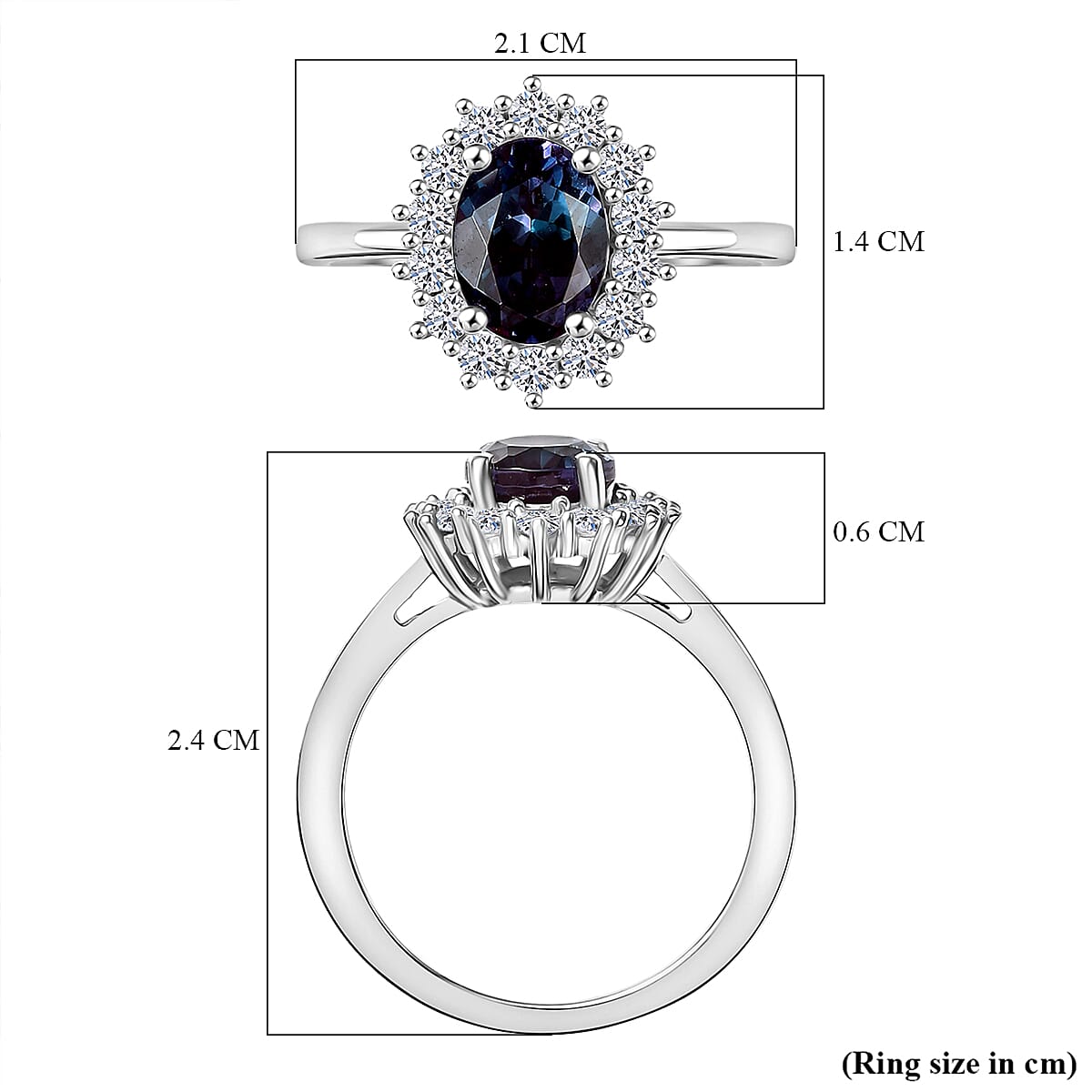 Luxuriant AAA Lab Grown Alexandrite and Lab Grown Diamond G-H SI 2.00 ctw Ring in Rhodium Over Sterling Silver (Size 6.0) image number 5