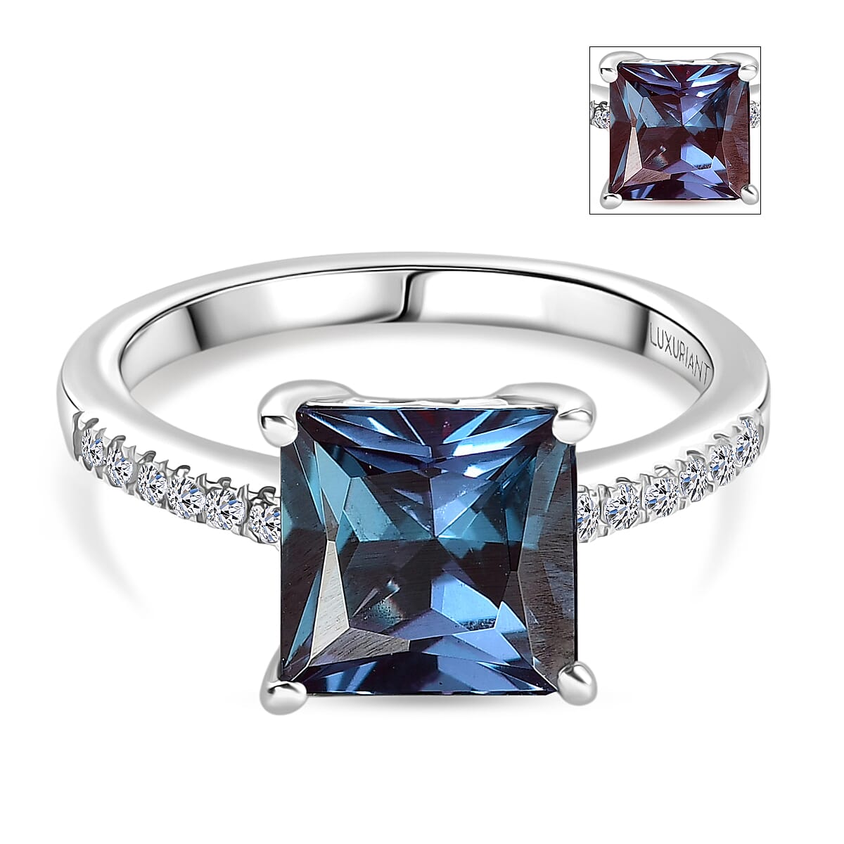 Luxuriant AAA Lab Grown Alexandrite and Lab Grown Diamond G-H SI 3.40 ctw Ring in Rhodium Over Sterling Silver (Size 6.0)