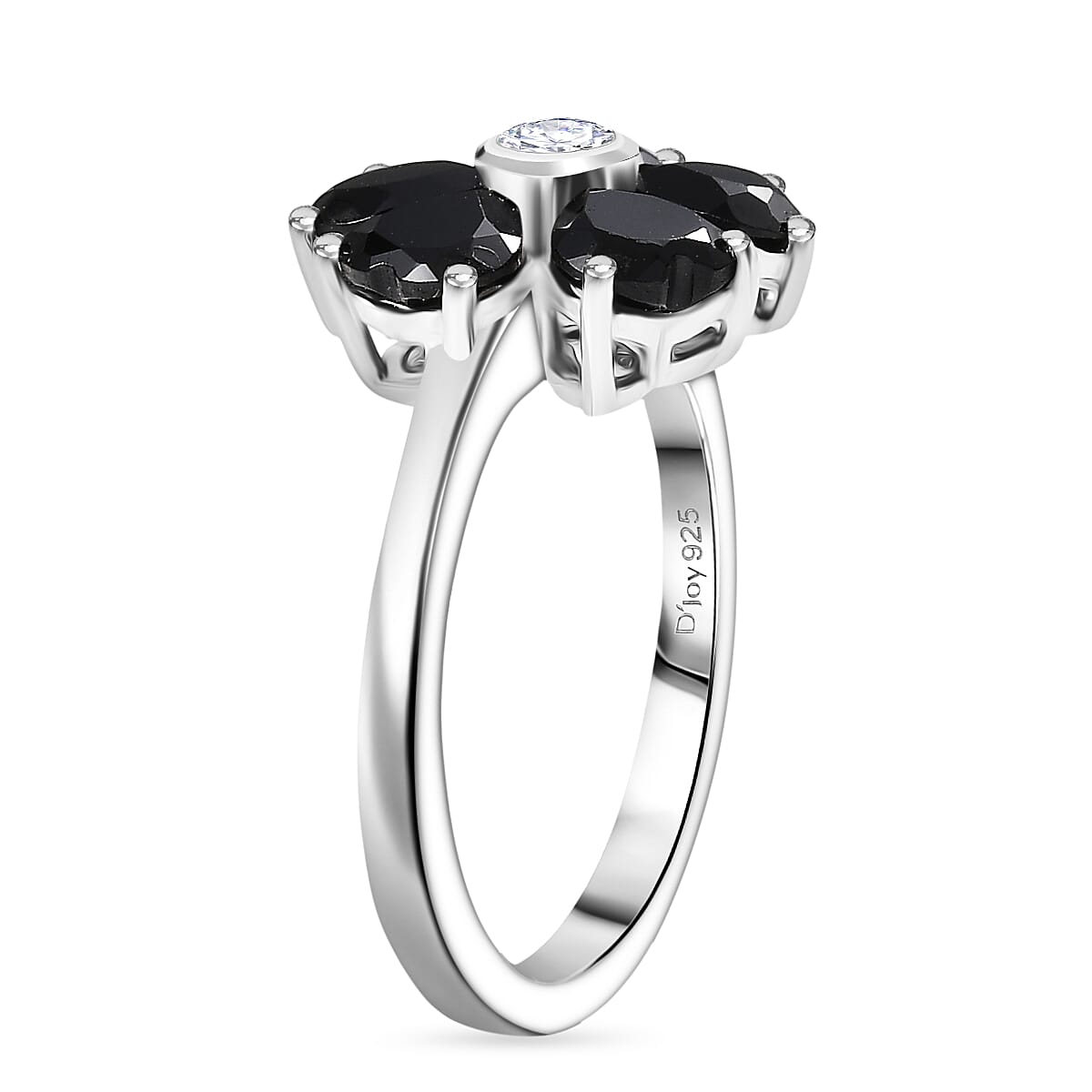 D'Joy Thai Black Spinel and White Zircon 3.15 ctw Floral Ring in Platinum Over Sterling Silver (Size 7.5)