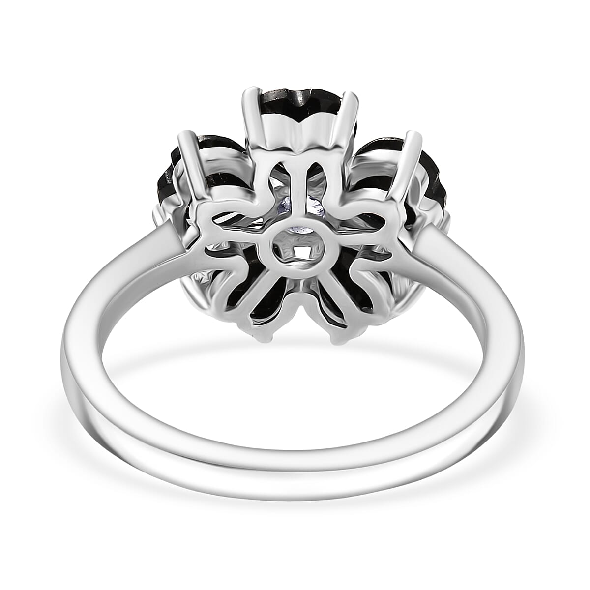 D'Joy Thai Black Spinel and White Zircon 3.15 ctw Floral Ring in Platinum Over Sterling Silver (Size 7.5)