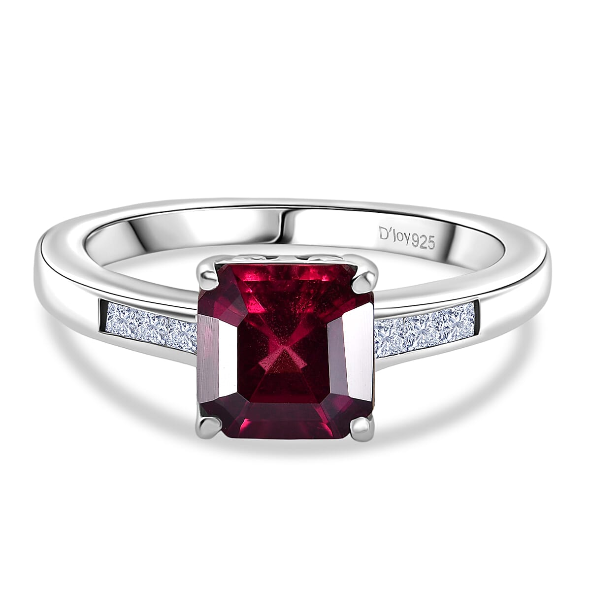 D'Joy Premium Orissa Rhodolite Garnet and White Zircon 2.20 ctw Ring in Rhodium Over Sterling Silver (Size 7.5)