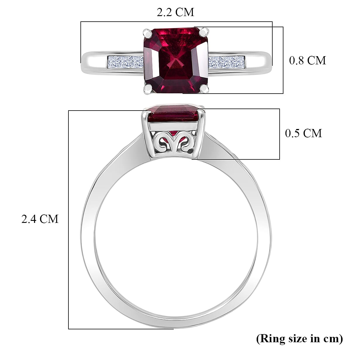 D'Joy Premium Orissa Rhodolite Garnet and White Zircon 2.20 ctw Ring in Rhodium Over Sterling Silver (Size 7.5)