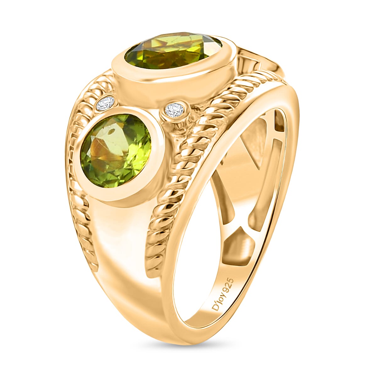 D'Joy Premium Hebei Peridot and White Zircon 4.00 ctw Ring in 18K YG Plated Sterling Silver (Size 8.0)