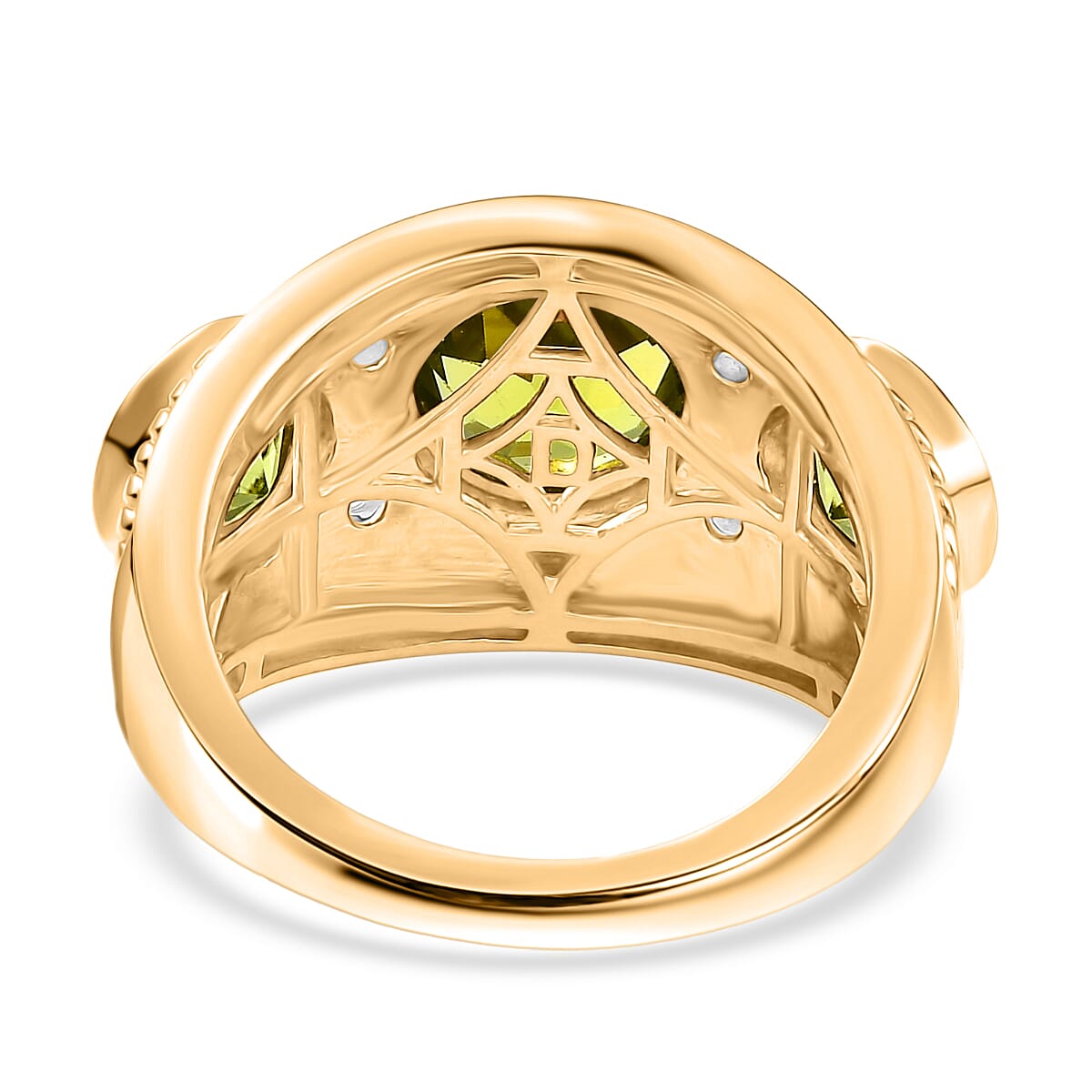 D'Joy Premium Hebei Peridot and White Zircon 4.00 ctw Ring in 18K YG Plated Sterling Silver (Size 8.0)