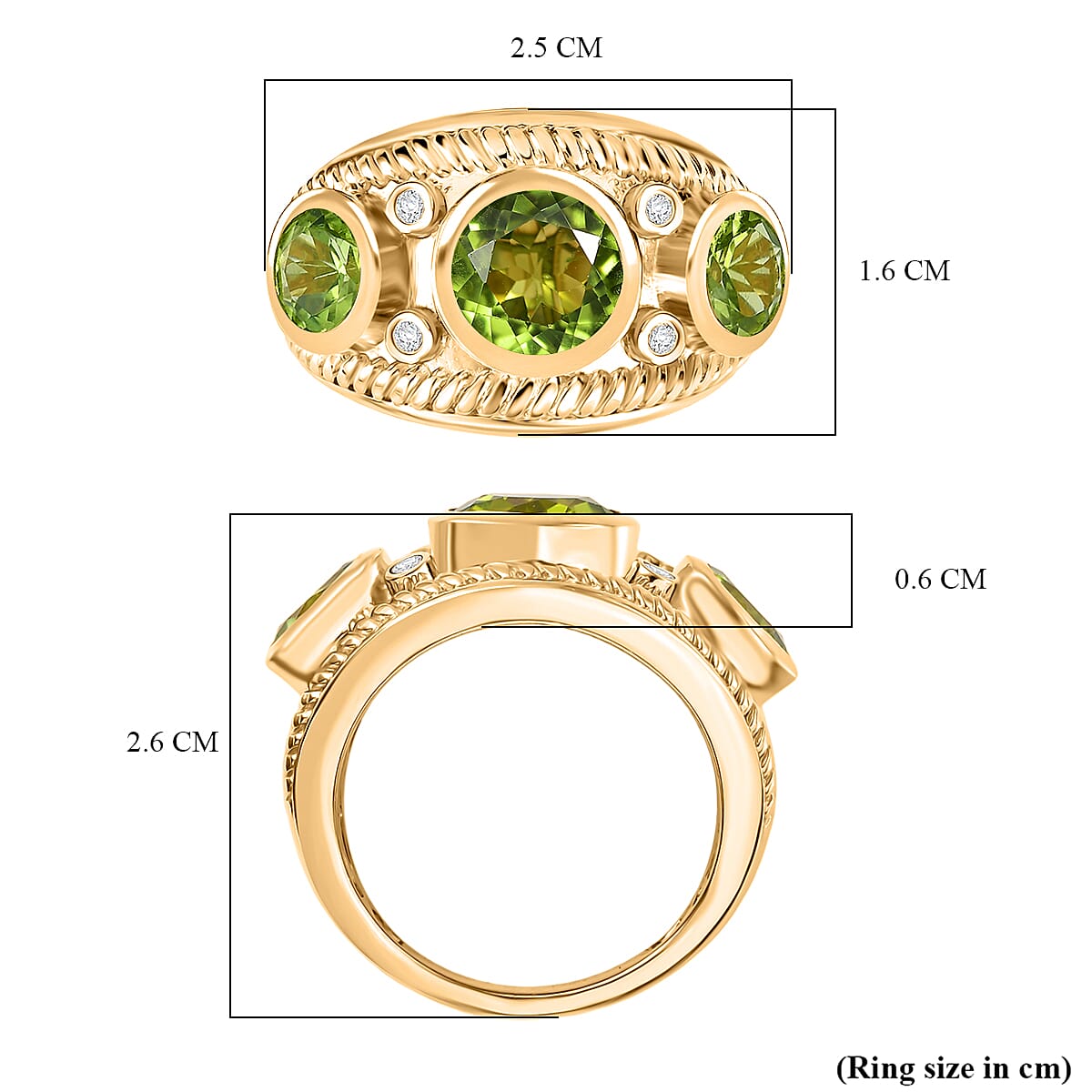 D'Joy Premium Hebei Peridot and White Zircon 4.00 ctw Ring in 18K YG Plated Sterling Silver (Size 8.0)