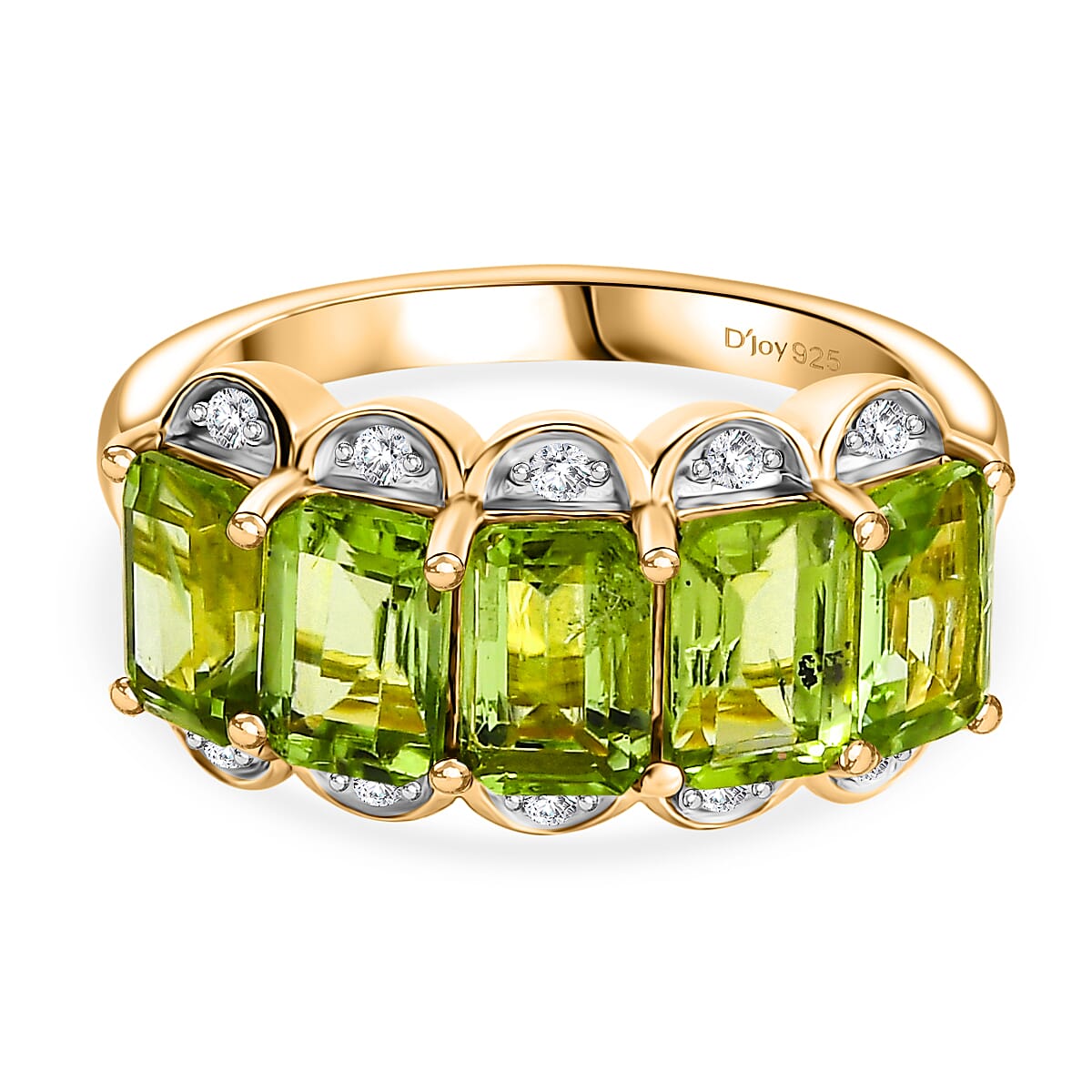 D'Joy Premium Hebei Peridot and White Zircon 3.60 ctw Ring in 18K Vermeil Yellow Gold Over Sterling Silver (Size 7.0)