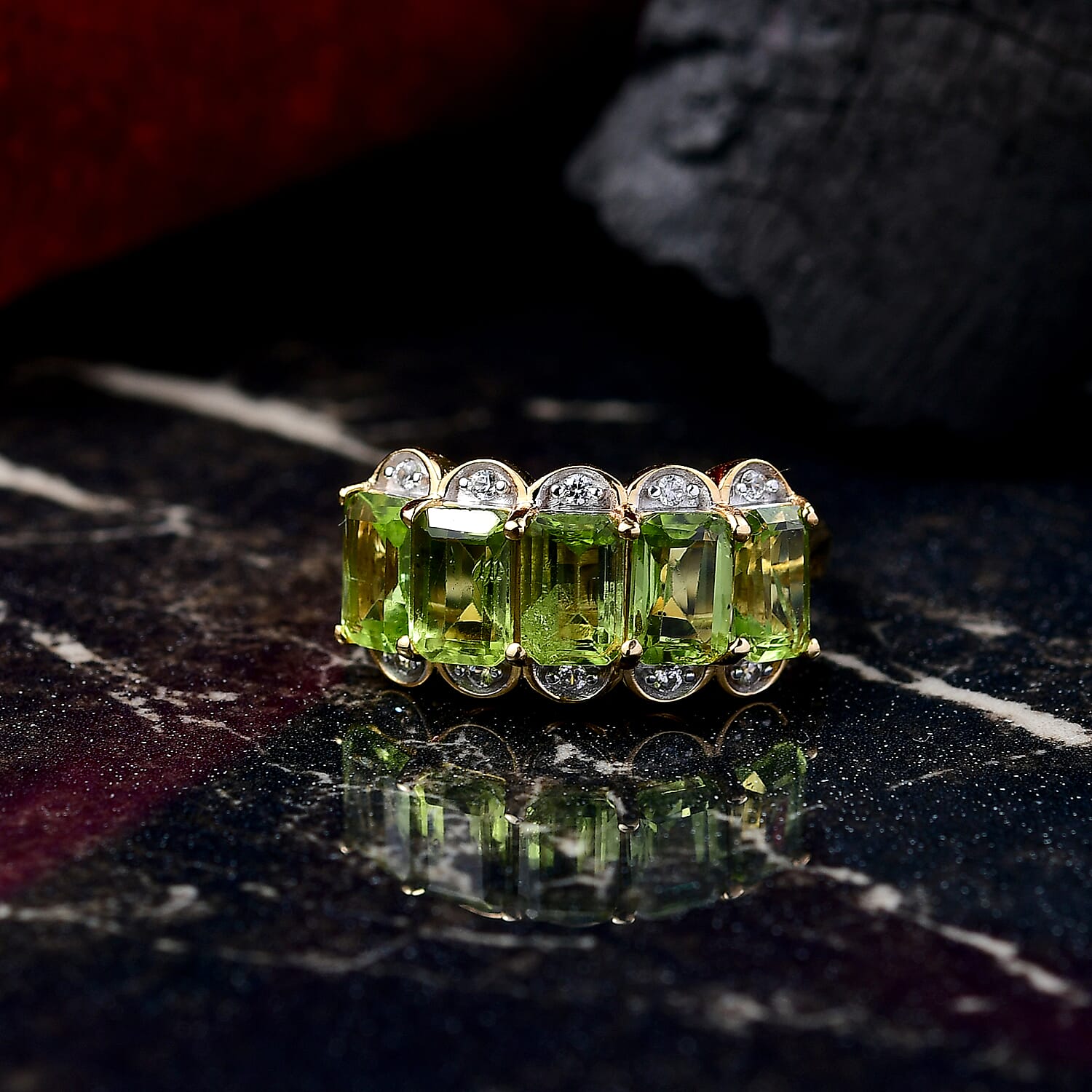 D'Joy Premium Hebei Peridot and White Zircon 3.60 ctw Ring in 18K Vermeil Yellow Gold Over Sterling Silver (Size 7.0)