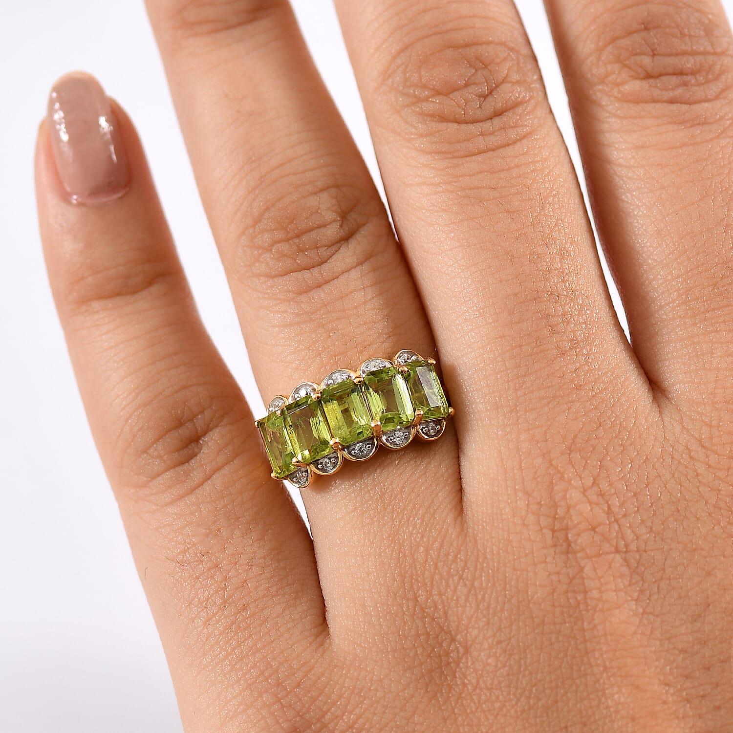 D'Joy Premium Hebei Peridot and White Zircon 3.60 ctw Ring in 18K Vermeil Yellow Gold Over Sterling Silver (Size 7.0)