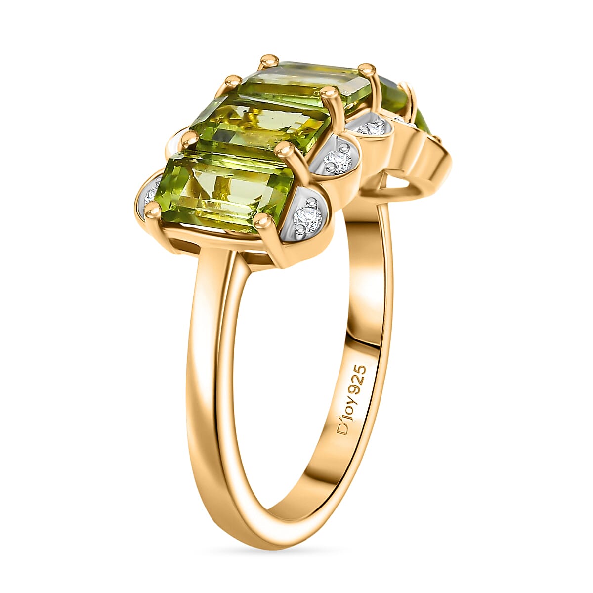 D'Joy Premium Hebei Peridot and White Zircon 3.60 ctw Ring in 18K Vermeil Yellow Gold Over Sterling Silver (Size 7.0)