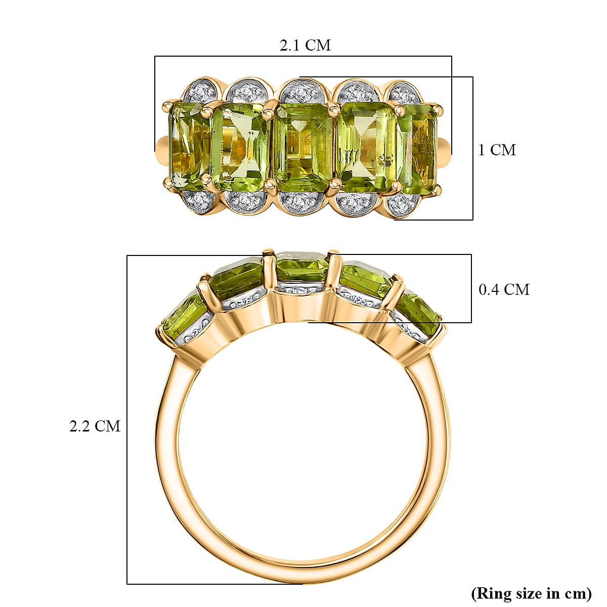 D'Joy Premium Hebei Peridot and White Zircon 3.60 ctw Ring in 18K Vermeil Yellow Gold Over Sterling Silver (Size 7.0)
