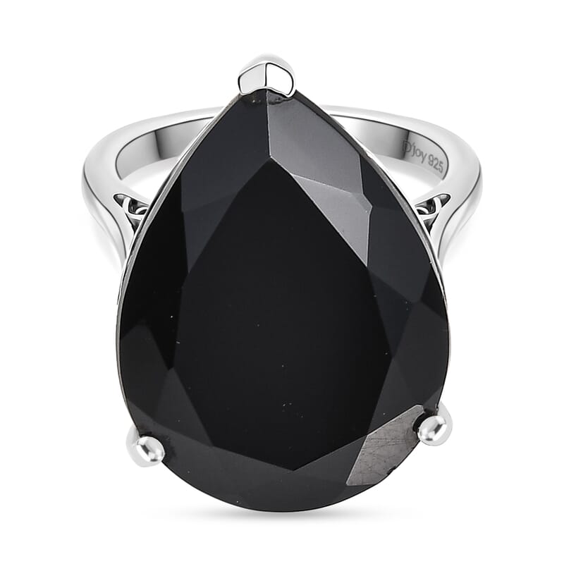 D'Joy Thai Black Spinel 22.10 ctw Solitaire Ring in Platinum Over Sterling Silver (Size 6.0)