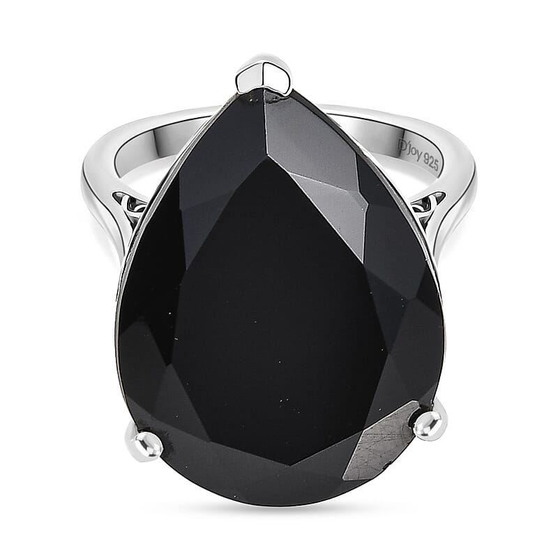 D'Joy Thai Black Spinel 22.10 ctw Solitaire Ring in Platinum Over Sterling Silver (Size 6.0)