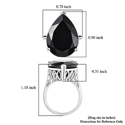 D'Joy Thai Black Spinel 22.10 ctw Solitaire Ring in Platinum Over Sterling Silver (Size 6.0)