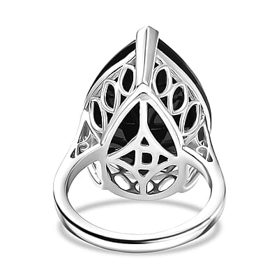 D'Joy Thai Black Spinel 22.10 ctw Solitaire Ring in Platinum Over Sterling Silver (Size 7.5)