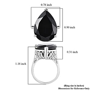 D'Joy Thai Black Spinel 22.10 ctw Solitaire Ring in Platinum Over Sterling Silver (Size 8.0)