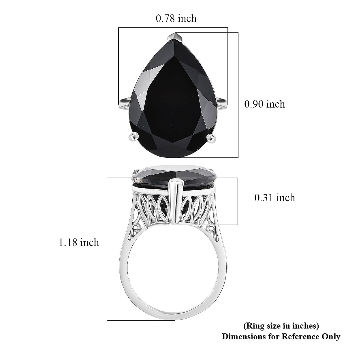 D'Joy Thai Black Spinel 22.10 ctw Solitaire Ring in Platinum Over Sterling Silver (Size 8.5) image number 3
