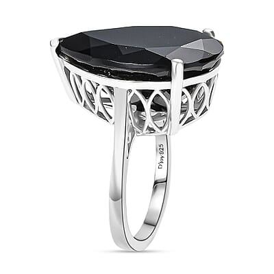 D'Joy Thai Black Spinel 22.10 ctw Solitaire Ring in Platinum Over Sterling Silver (Size 10.0)