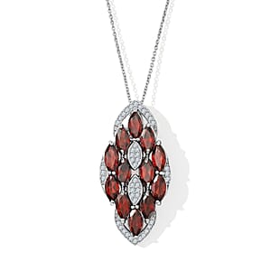 Red Garnet ,  White Zircon  Pendant Sterling Silver 8.00 ctw